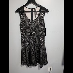 NWT Andrew Marc Black and White Lace Mini Dress